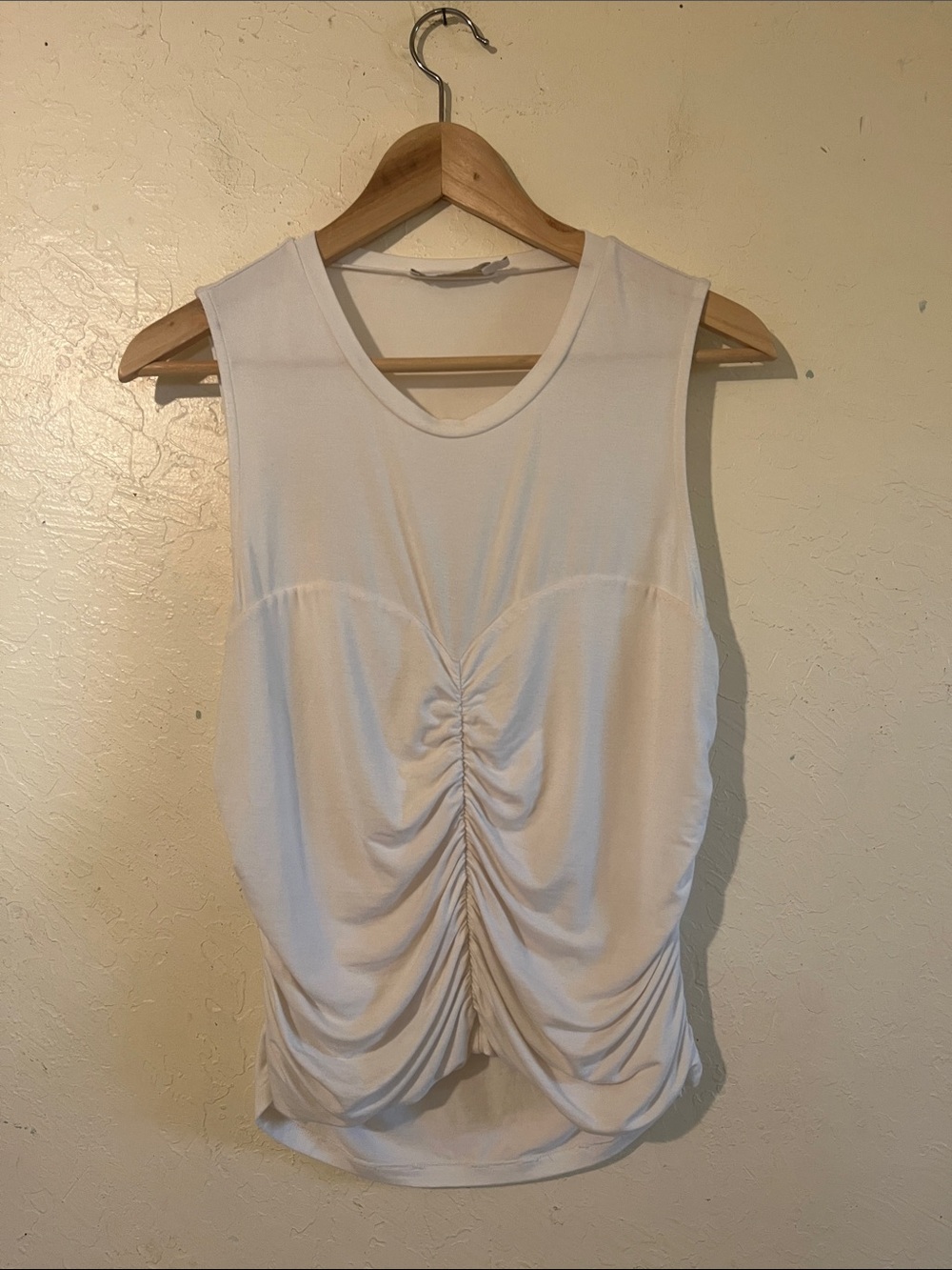 Ruched Front Sleeveless Tank Top - White